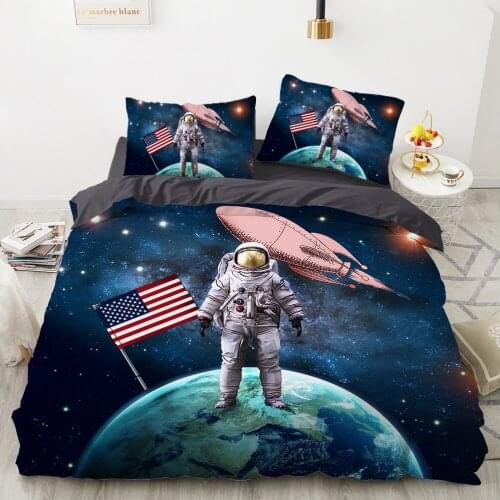 Cartoon Childrens Bedding set for kids baby girls Duvet cover set pillow case Bed linens Quilt cover 135 140x200 Space airship