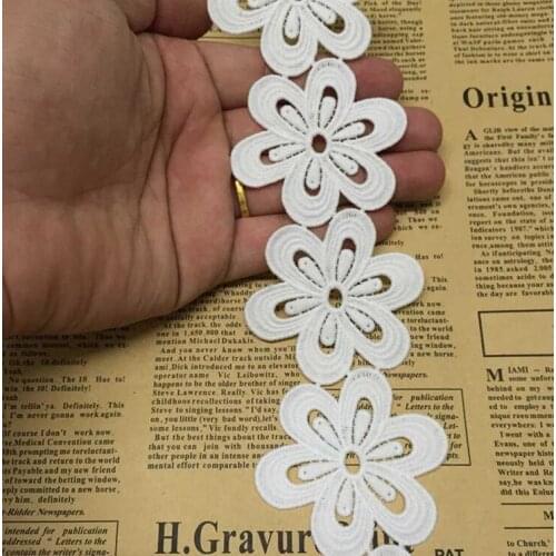 Hot!2 Yards 6cm Width Embroidered White Lace Applique Lace Fabric High Quality Water Soluble Sewing Lace Trim For Bridal Dress