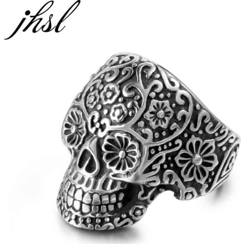 JHSL Big Large Men Punk Skull Skeleton Rings Stainless Steel Fashion Jewelry Cocktail Party Gift Size 7 8 9 10 11 12