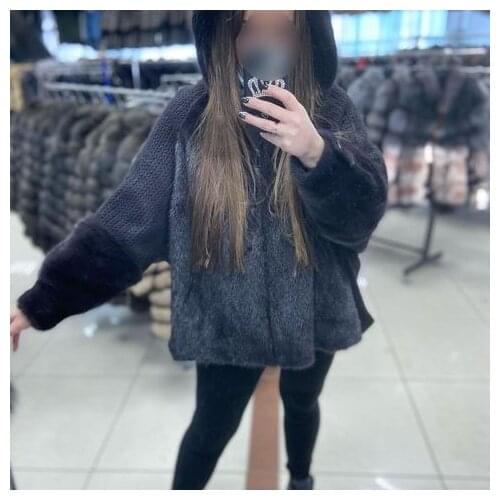 Real womens mink fur jacket coat with hood wool designer with fur cuffs suit casual short coat 2020 fashion coats outwear cuffs