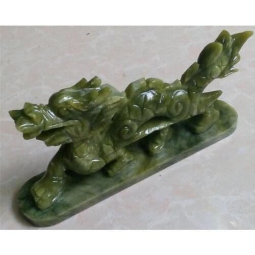 Copper Statue 100% Chinese Natural Green Jade Hand-carved Animal Dragon Beautiful Small Statue