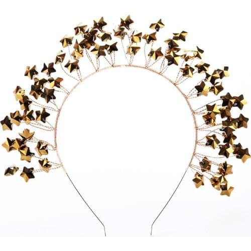 Fashion Headbands Star Pattern Hairbands Gold Color Bridal Hair Jewelry Party Ceremony Hair Accessories Wedding Bride Headdress