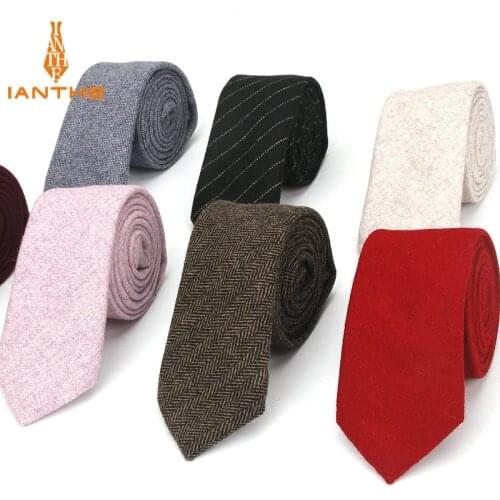 Fashion Wool Ties For Men Skinny Solid Casual Neckties Corbata Slim Striped Necktie for Wedding Gift Suit Cravat Accessories