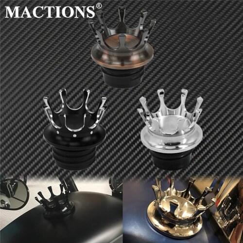 Motorcycle King Crown Style Gas Fuel Tank Cap Vented Right-hand Thread For Harley Sportster XL Touring Dyna Fat Bob FXDF Softail