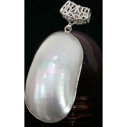 Natural white mother shell approx oval large pendant AAA