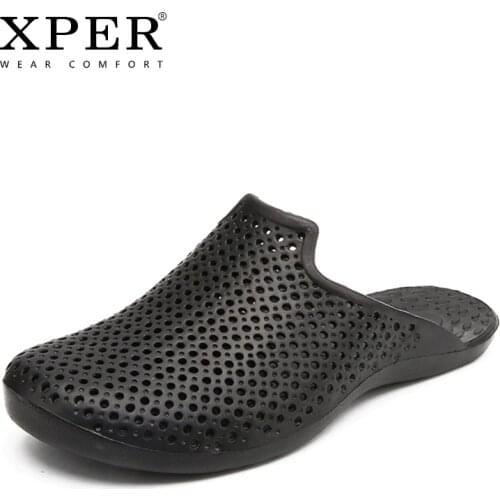 2019 New Summer Mens Slippers Fashion Outside Flat Shoes Male Casual Indoor Footwear Hole Beach Shoes Black Soft #XP010