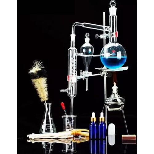New Lab Essential Oil Distillation Apparatus Water Distiller Purifier Glassware Kits w/Condenser Pipe Flask