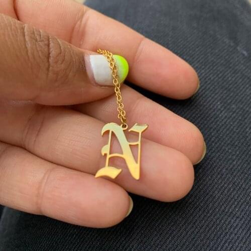 Initial Necklace Old English Alphabe Necklaces for Women Gold Color Stainless Steel 26 Letter Necklaces A B C D E Choker