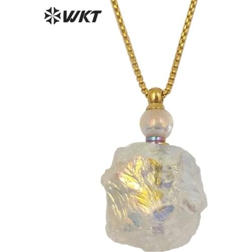 WT-N1272 Amazing precious Energy hammer raw Crystal stone essential oil bottle necklace lucky raw stone necklace for perfume