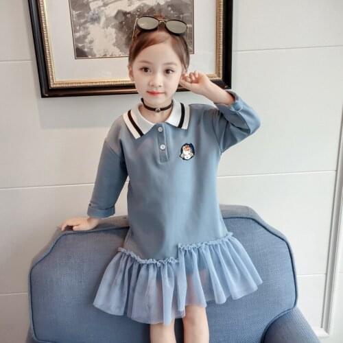 Girls Dress 2018 New Korean Preppy Style Striped Collar Chiffon Dress Chiffon Patchwork Dress for Girls Children Party Dresses