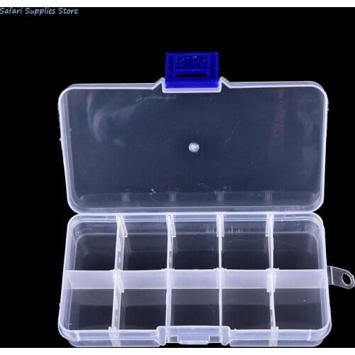 Durable 10 Compartments Transparent Visible Plastic Fishing Tackle Box Fishing Lure Storage Box Case Fish Tool 12.8*6*2.3 cm