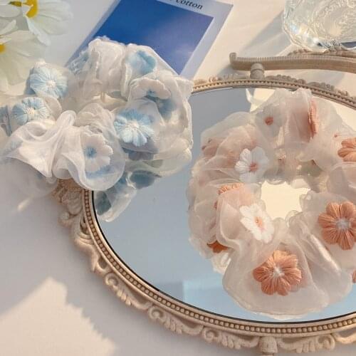 Women girls Soft Embroidery flowers Hair band Headwear Hair ties Scrunchie Ponytail Holder hairbands Dress girl hair accessories