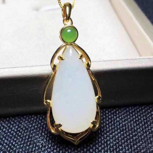 S925 Silver Inlaid Natural Hetian White Jade Pendant White Jade With Jasper Clavicle Jade Chain Necklace