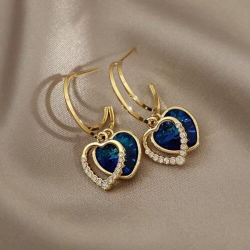XIYANIKE Blue Rhinestone Heart Drop Earrings Golden Heart Alloy Ear Accessories 2021 New For Women Fashion Party Jewelry Gift
