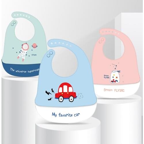 Cartoon Printed Silicone Bib Waterproof Baby Feeding Bibs Newborn Infant Stuff Adjustable Kids Aprons Burp Cloth