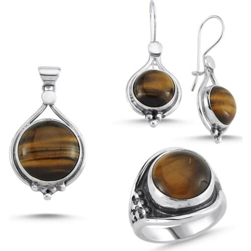 Silverlina Silver Tiger Eye Stone Handwork Set