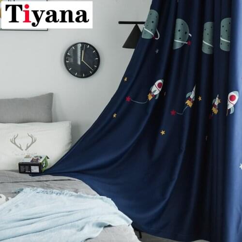 Modern Geometric Blackout Blinds room printed curtains Kids Boy Girl Bedroom Blue Cortinas White Tulle Window Drapes P020X