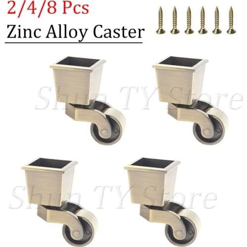 1/2/4/8 Pcs Heavy Duty Zinc Alloy Universal Wheel, Vintage Square Cup Furniture Caster Wheels for Sofa Chair Cabinet with Screw