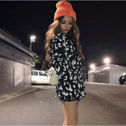 Flame hoodie women and men hiphop steetwear white fire and black summer shirt clothes Harajuku