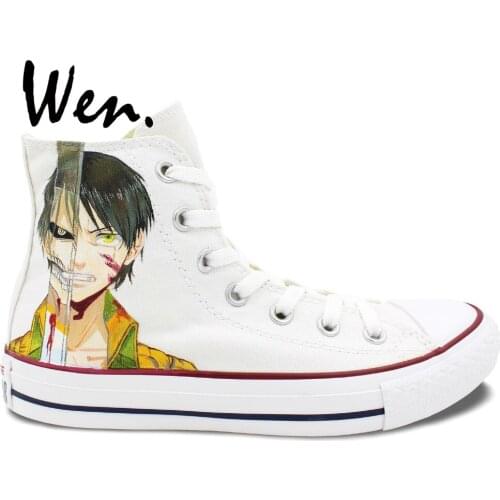 Wen White Hand Painted Design Custom Shoes Attack On Titan Eren Anime High Top Men Womens Canvas Sneakers Gifts
