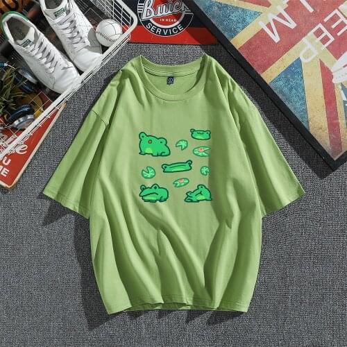 Harajuku Kpop Womens Tshirt Kawaii Skateboard Frog Tops Tee Fashion Casual Oversized Ladies Clothes Korean Style Men T-shirts