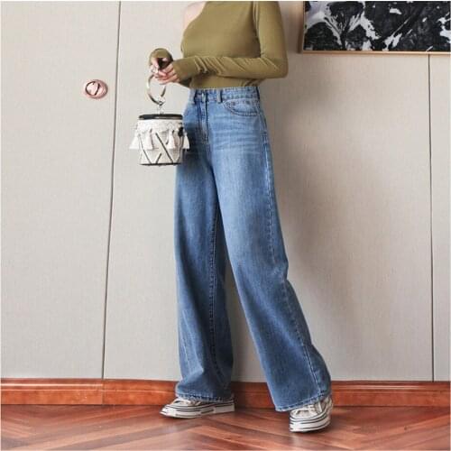 High-Waist Denim Wide-Leg Pants Womens Spring And Summer 2021 Loose And Trendy Drape, Thin And Tall Straight Pants