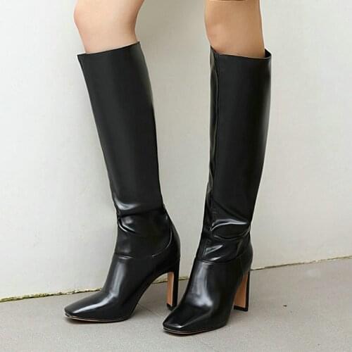 Autumn and Winter Women Shoes High Quality Square Toe Ladies Boots Knee High Ton Boots Super High Heel Fashion Casual Shoes