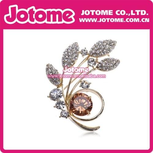 Golden Tone Synthetic gold Crystal Rhinestone Swaying Leaves Pin Brooch Jewelry