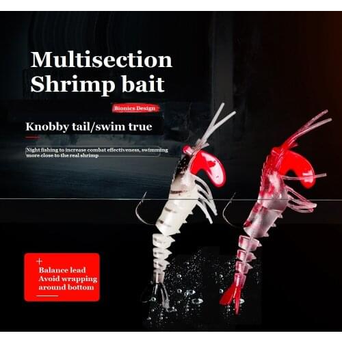 1pcs Soft Shrimp Fishing Lures 9cm/13g Bionic Artificial Multisection Shrimp Bait luminous lure With Lead Weight and Hook tackle