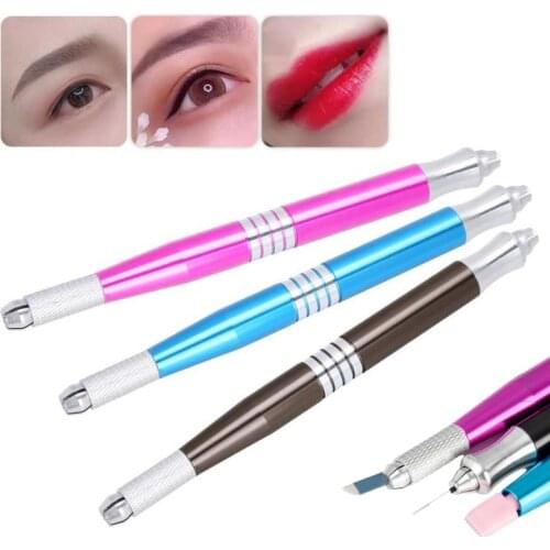1Pc Double Head Manual Microblading Pen Permanent Makeup Embroidered Eyebrow Lip Eyeliner Tool For Tattoo Flat /Round Needles