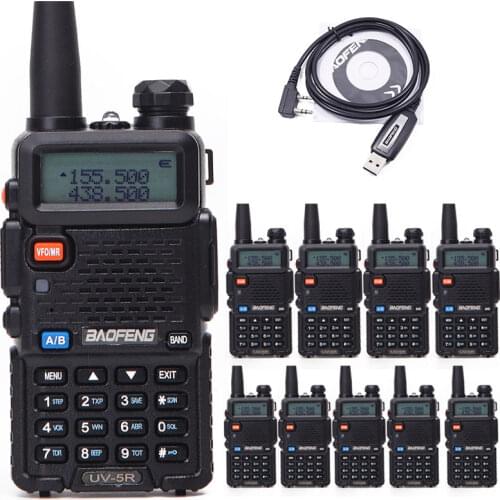 10Pcs Baofeng UV-5R Amateur Walkie Talkie 5W Dual Band UHF&VHF UV 5R 136-174&400-520MHz BF-UV5R Portable Two Way Ham Radio+Cable