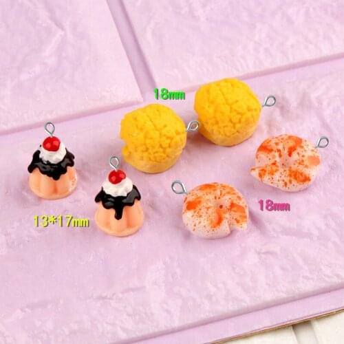 10pcs DIY resin simulated Popcorn Shrimp meat cake charms cabochon ornament pendants decoration fashion jewelry making material