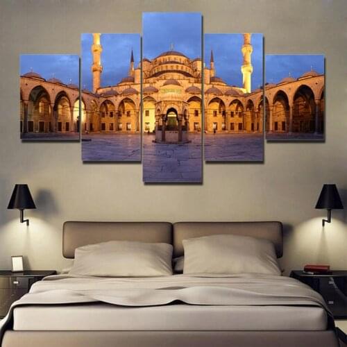 5 panel Istanbul blue mosque wall artist residence decoration frame modern picture