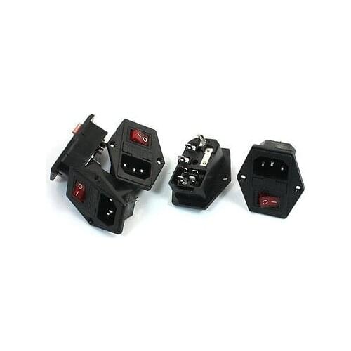 5Pcs Panel Mount Fuse Holder IEC320 C14 Inlet Red Lamp DPST Switch Power Socket