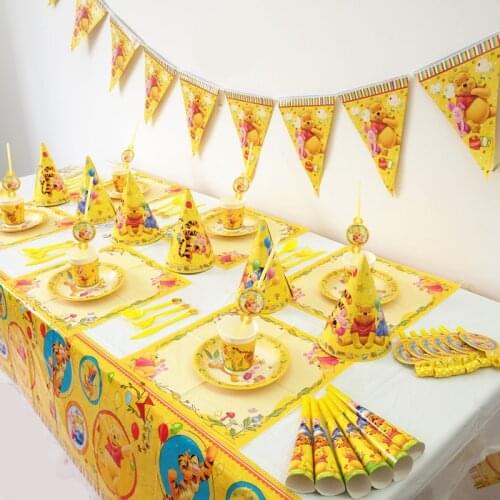 93pcs Winnie the Pooh Party Theme disposable tableware Kids Baby shower Gender Reveal Birthday Decor Party Supplies Kids Favor