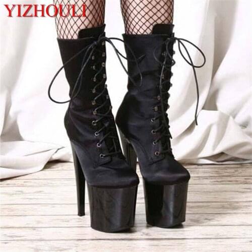 Fashion party shoes motorcycle boots 20cm stiletto boots 8 inch Platform black sexy ankle boots.zipper opening Vamp material PU