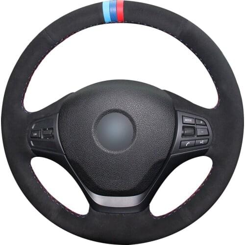 Black Suede Light Blue Blue Red Marker Car Steering Wheel Cover for BMW F30 316i 320i 328i