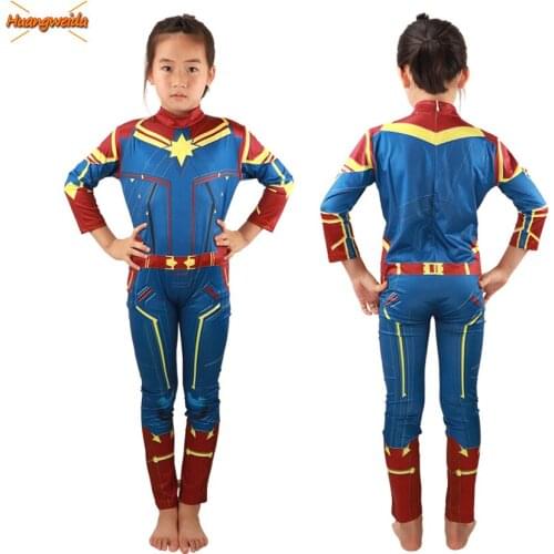 Movie Superhero Cosplay Anime Costumes Girl Jumpsuits Halloween Costume for Kids Captain Bodysuit Carnival Clothes