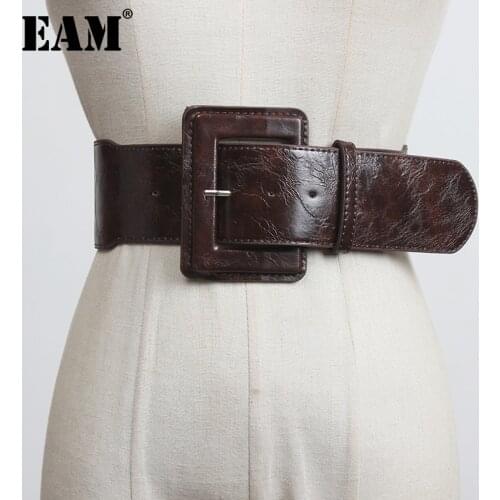 [EAM] Multicolor Square Buckle Pu Leather Wide Belt Personality Women New Fashion Tide All-match Spring Autumn 2021 1DD3188