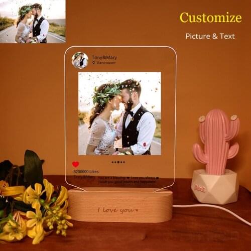 Instagram Style Photo Custom 3 Colors Led Lamp Personality USB Acrylic Night Light for Valentine Birthday Wedding Anniversary