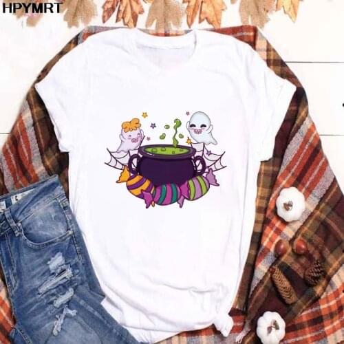 T Shirt Women Summer Funny Ghost Clothes Aesthetic Tshirt Casual Vintage Cartoon Harajuku Helloween Female T-shirt Cothing Tops