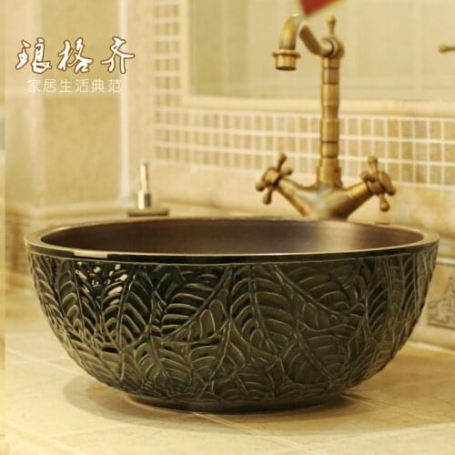 LOTS OF COLOURS Jingdezhen HAND CARVED leaf ceramic wash basin for bathroom