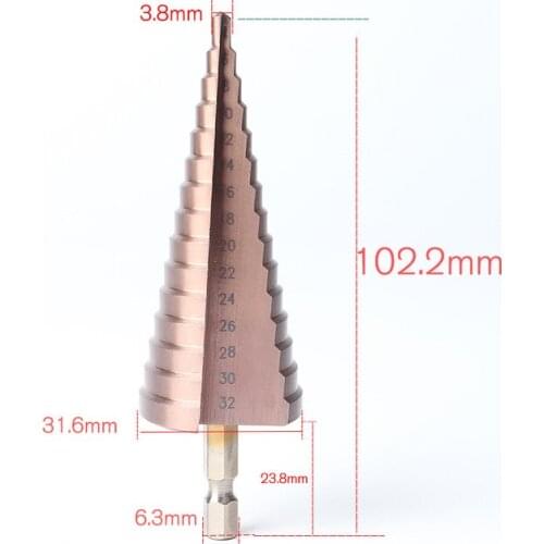 HOEN HSS-CO / M35 Hexagonal handle Triangle Shank 4-32mm Cobalt Straight Shank Bit Metal Cone Bit Stainless Steel Hole Saw