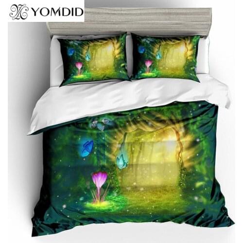 Green Forest Bedding Sets Polyester Fabric Duvet Cover Set Printed Quilt Cover Pillowcase For Home Bedroom Hotel Decorations