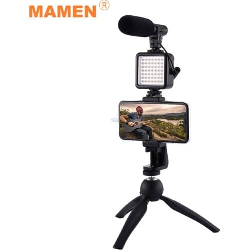 MAMEN Smartphone Vlogging Kits With Microphone Fill Light Tripod For Android/iOS Phones Professional Photography Studio Kits