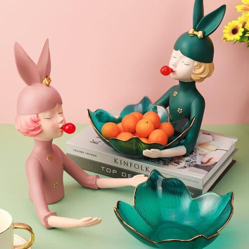 Creative cute girl rabbit ear girl fruit plate home living room practical candy snack storage plate storage plate decoration