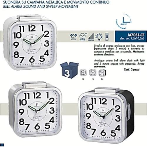 LOWELL alarm clock quartz analog with light SNOOZE and ringing IN 3 colors JA7079