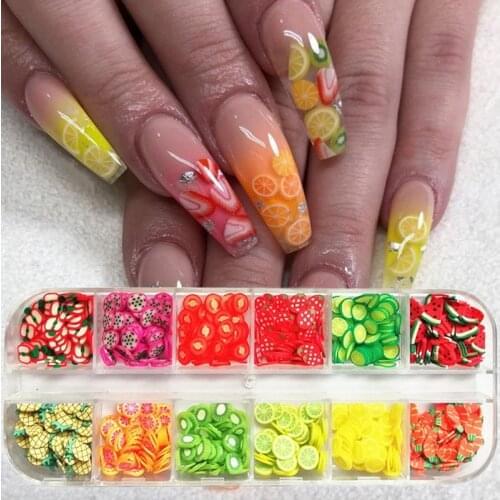 Summer Mixed 3D Fruit Slices Sticker Polymer Clay DIY Designs Slice Lemon Nail Art Sliders Nails Art Decors Nail Tips Manicure