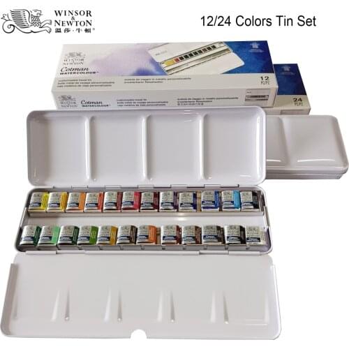 WINSOR&NEWTON Cotman solid Watercolor Paint Pigment 12/24 colors Metal Box Packing