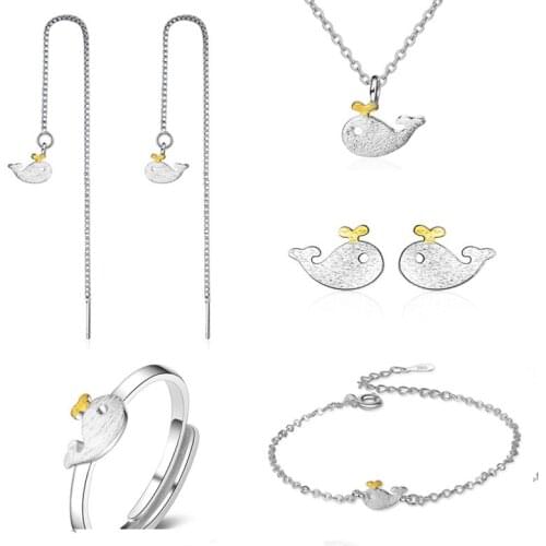 Cute Little Whale Jewelry Set For Women Earrings Ring Trendy Silver 925 Girls Bracelets Female Pendant Necklaces Accessories